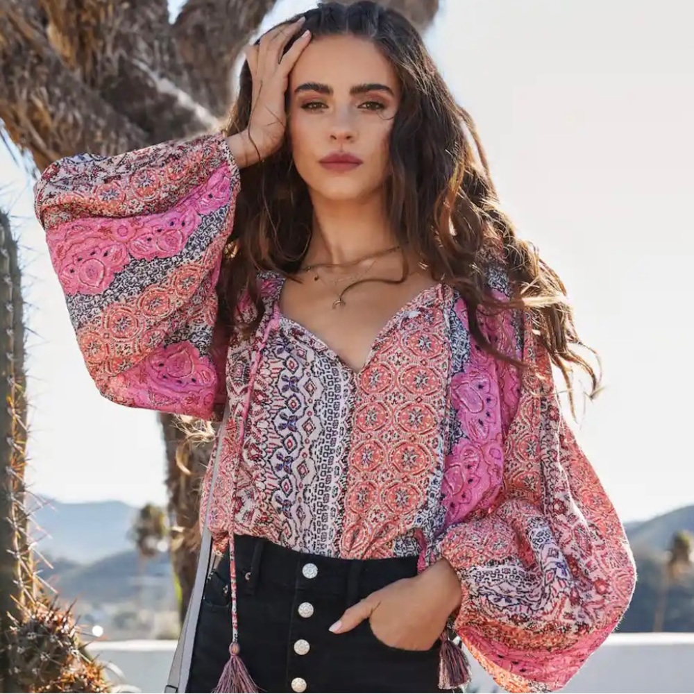Boho coral multi colored top